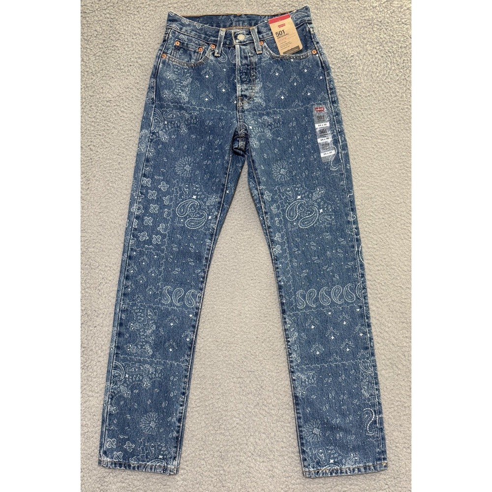 Levis 501 Paisley Bandana print straight leg jeans size 24x30 Button Fly
